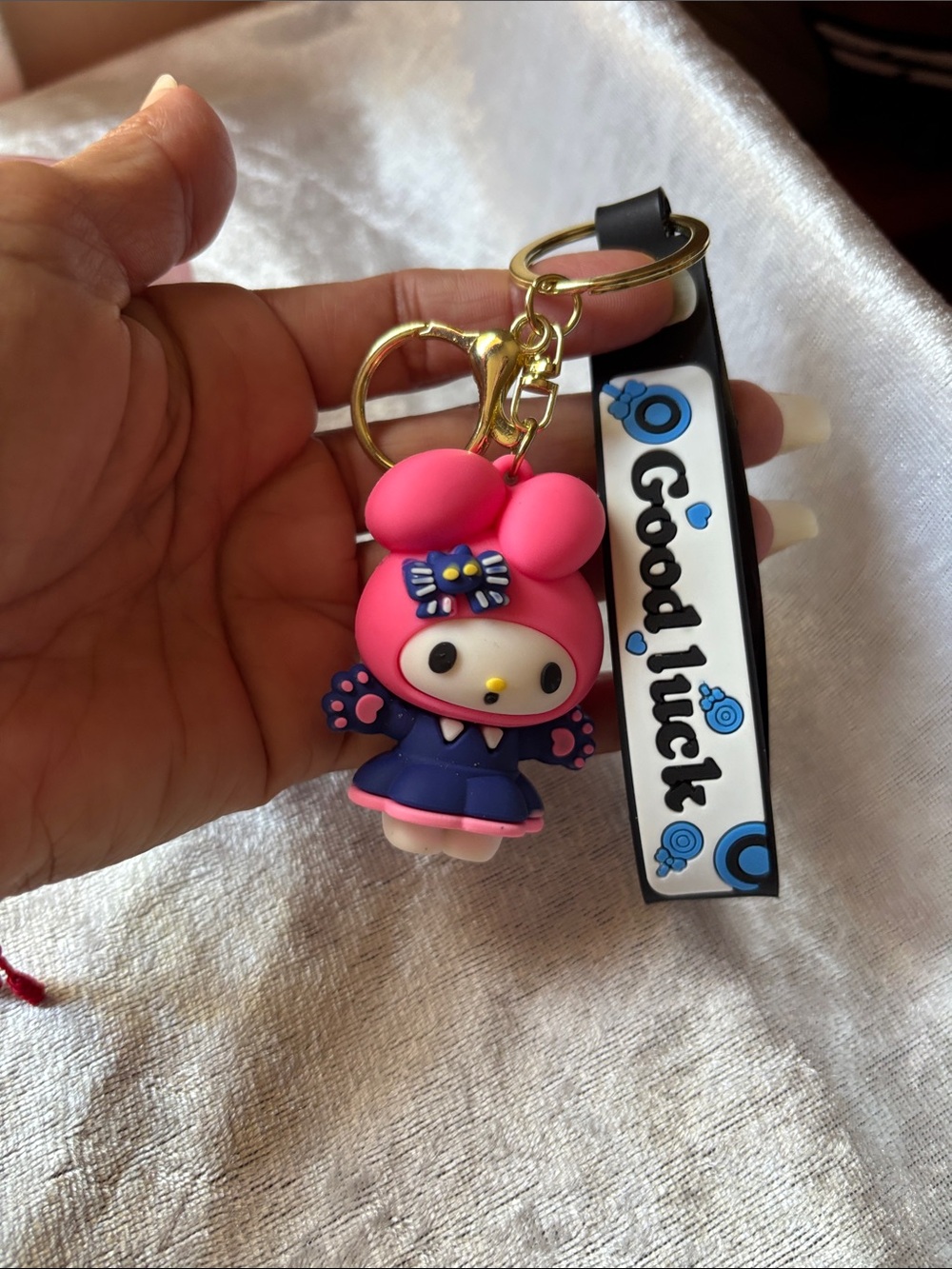 Sanrio My Melody Pink and Navy Keychain with Good Luck Strap - Picture 3 of 3
